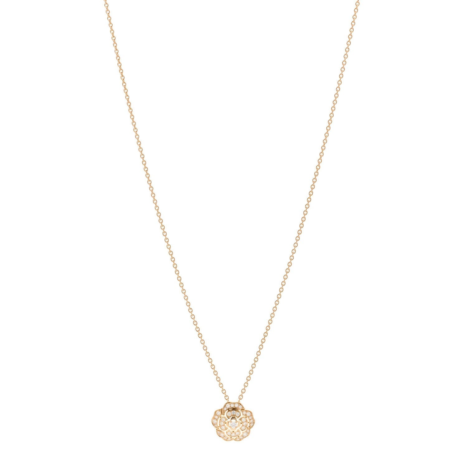 18K Yellow Gold Diamond Bouton de Camelia Pendant Necklace