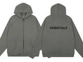 Fog Essentials Grey Oversized Full‑Zip Hoodie With Back “ESSENTIALS” Logo Print