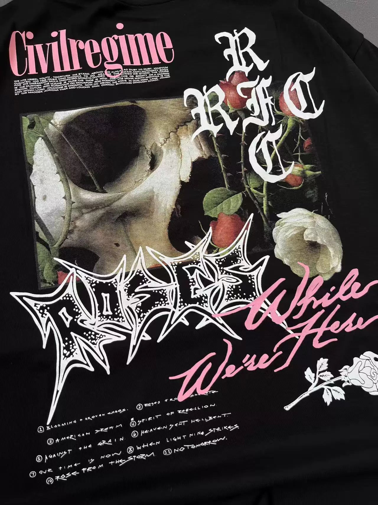 Civilregime Skull & Rose Series 200GSM Washed Short Sleeve T-shirt