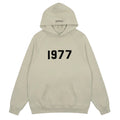 Fog Essentials Light Beige 1977 Bold Black‑Print Loose‑Fit Pullover Hoodie