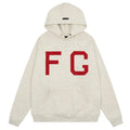 Fog Essentials Heather Oatmeal Bold Large Red FG Graphic Oversized Hoodie