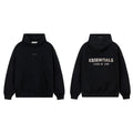 Fog Essentials Solid Black Fleece‑Lined Oversized Pullover Hoodie White Chest Logo
