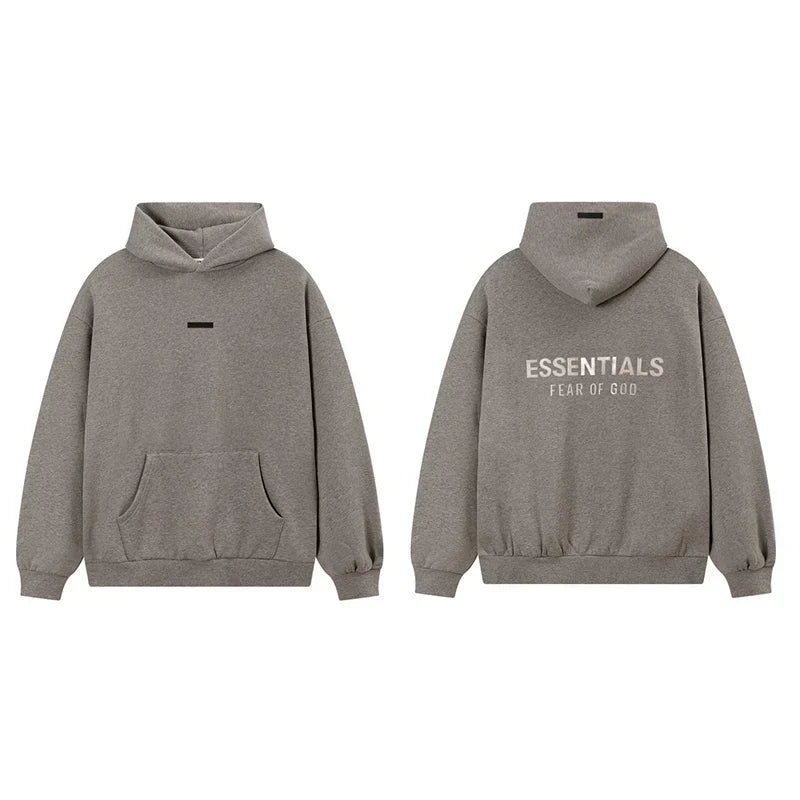 Fog Essentials Dark Taupe Fleece‑Lined Oversized Pullover Hoodie Chest Logo Print
