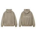 Fog Essentials Khaki Taupe Fleece‑Lined Oversized Pullover Hoodie Chest Logo Print