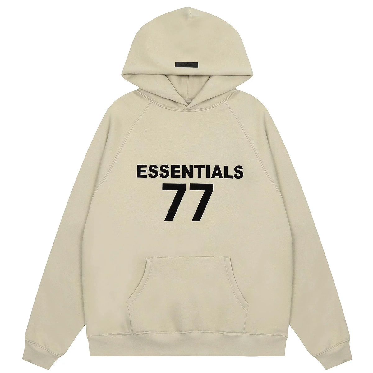 Fog Essentials Beige Oversized Hoodie “ESSENTIALS 77” Chest Graphic