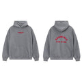 Fog Essentials Heather Grey Fleece‑Lined Oversized Pullover Hoodie Arch Red Print Logo