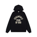 Fog Essentials Black Oversized Hoodie Contrast Cream‑Color Arch‑Logo Pullover Top