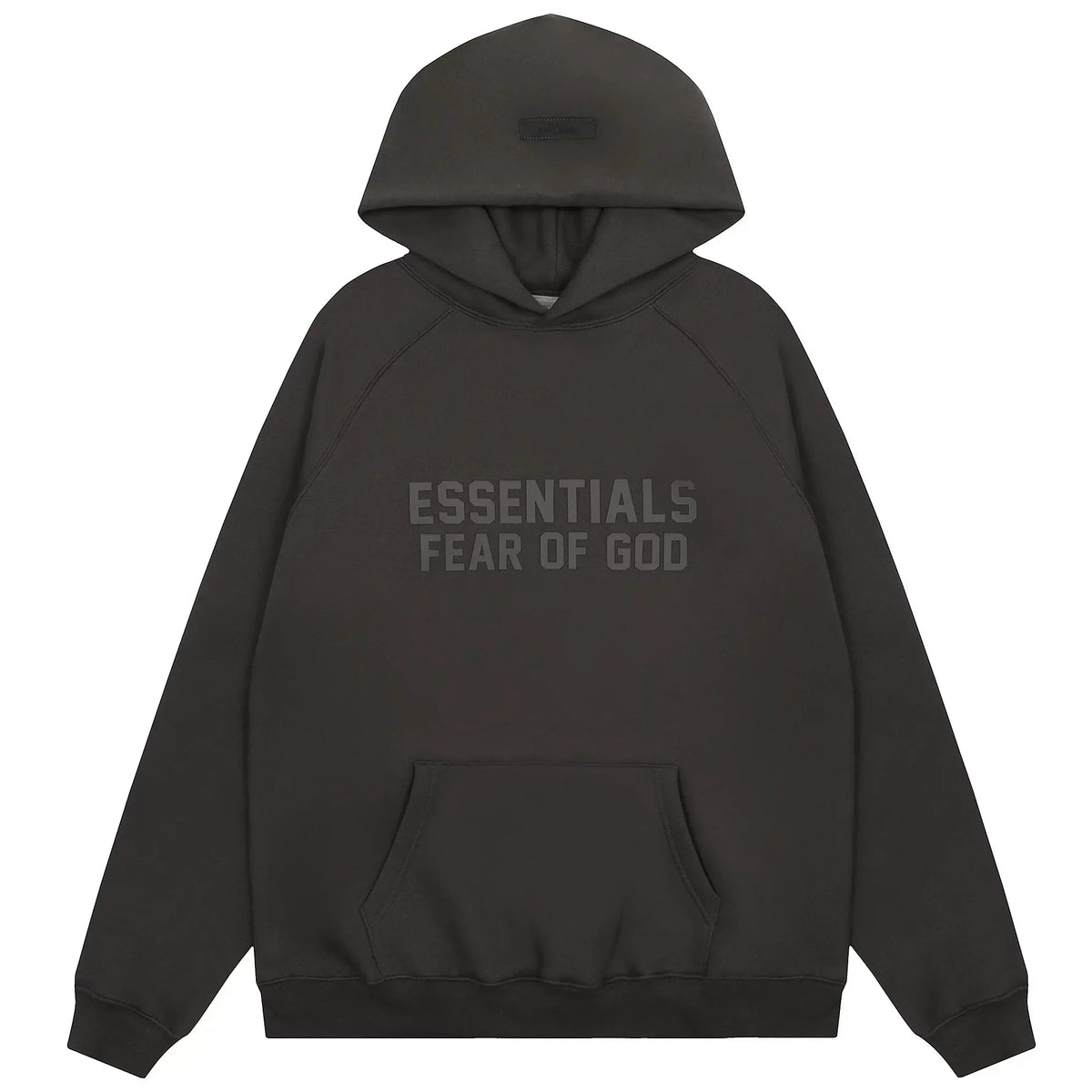 Fog Essentials Dark‑Grey Tonal “ESSENTIALS FEAR OF GOD” Oversized Kangaroo‑Pocket Hoodie