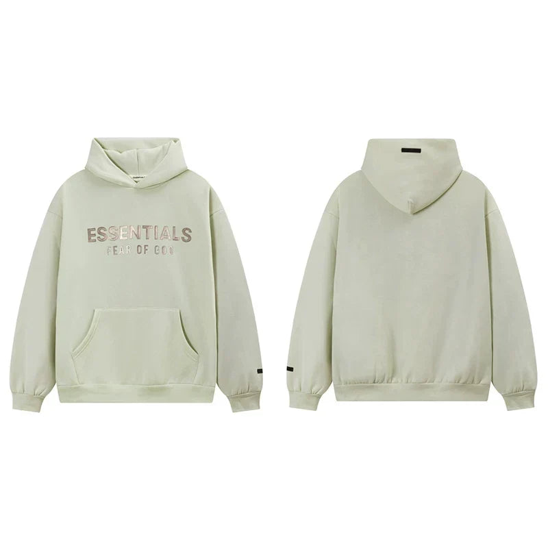Fog Essentials Light Sage Green Fleece‑Lined Oversized Pullover Hoodie Chest Logo Print