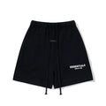 Fog Essentials Black Elastic Waist Drawstring White Logo Print Casual Street‑Wear Sweat Shorts