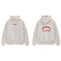 Fog Essentials Oatmeal Cream Fleece‑Lined Oversized Pullover Hoodie Arch Red Logo