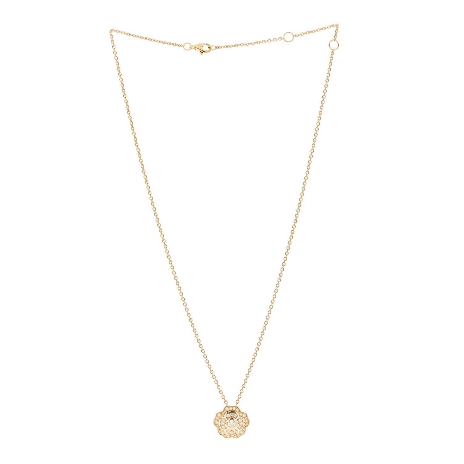18K Yellow Gold Diamond Bouton de Camelia Pendant Necklace